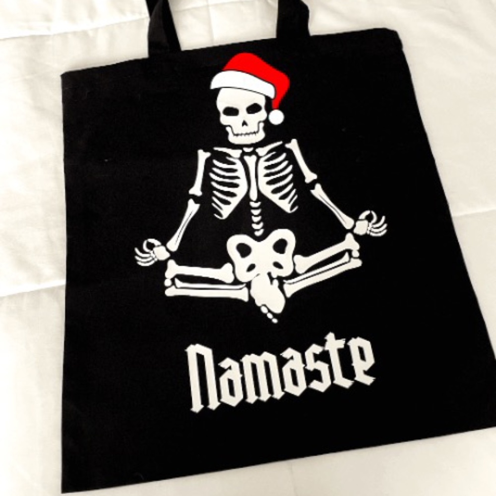 NEW Namaste Santa Skeleton Tote Bag